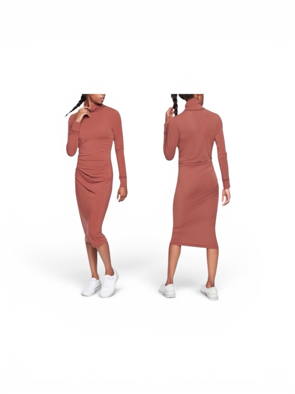 Athleta Industry Turtleneck Midi Dress Havana Brown Long Sleeve S
